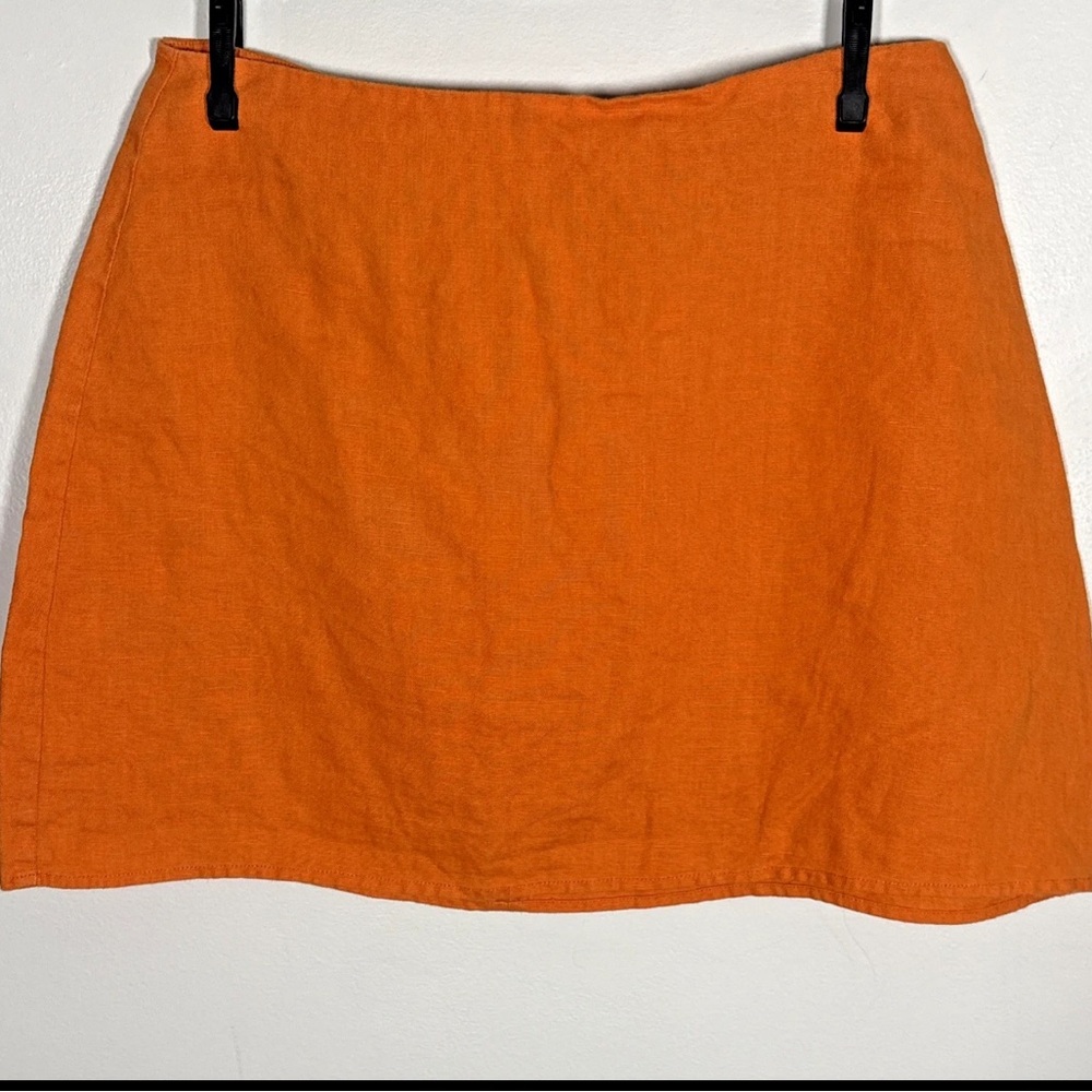 Reformation Mini Skirt 8 Orange linen A line 16 in